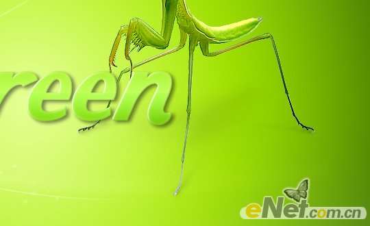 PhotoShop制作一款简单的螳螂绿色文字主题壁纸