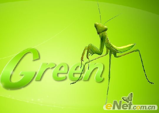 PhotoShop制作一款简单的螳螂绿色文字主题壁纸