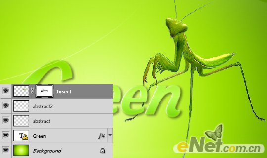 PhotoShop制作一款简单的螳螂绿色文字主题壁纸